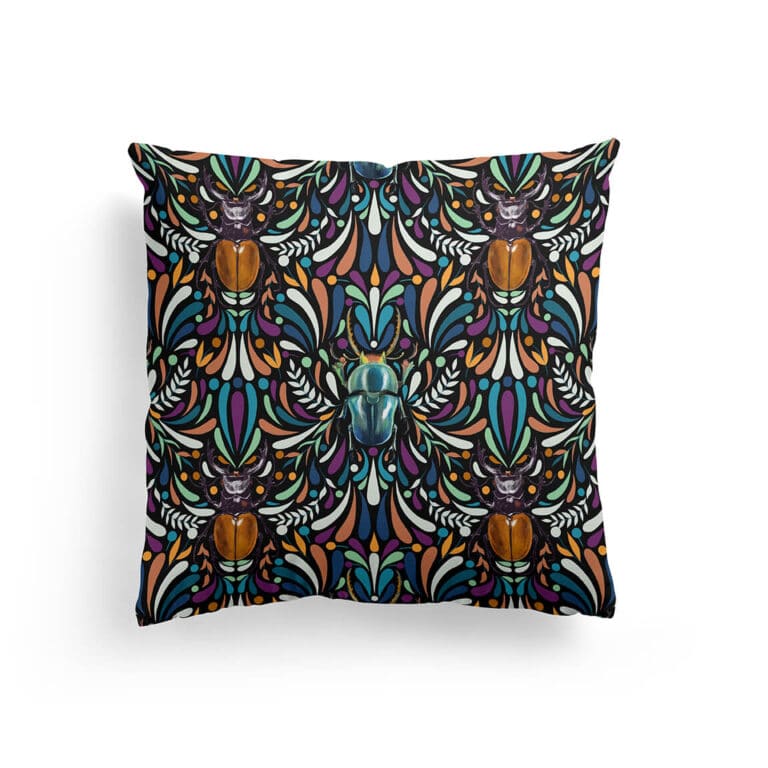 Black Decorative Pillows With Tropical Bugs