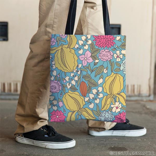 Floral sketch color tote bag