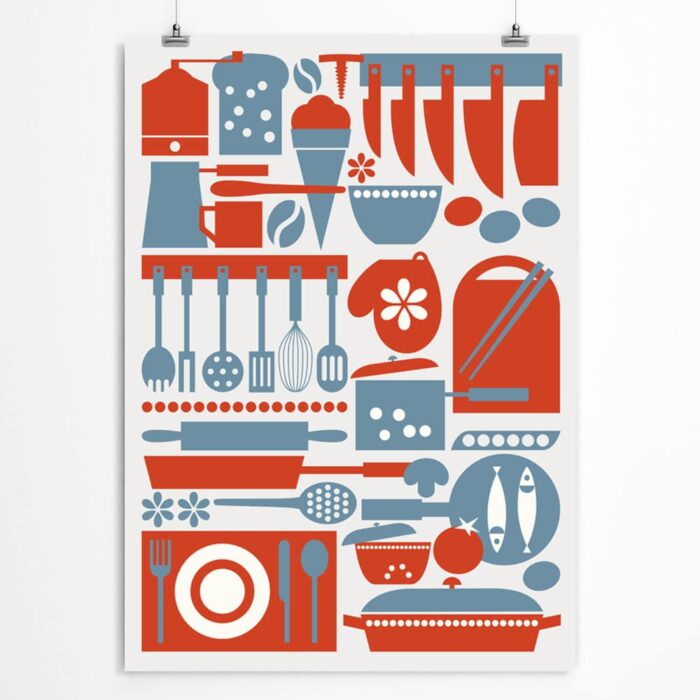 Blue And Red Print For Kitchen