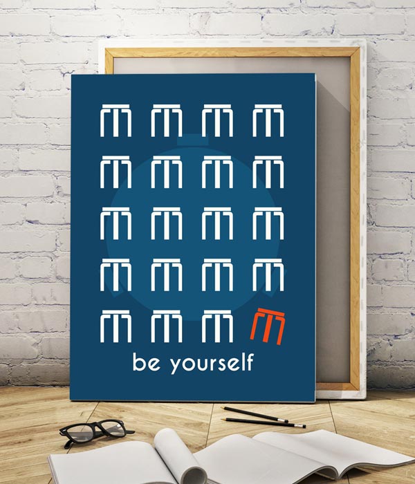 Be Yourself Inspirational Wall Art Navy Blue