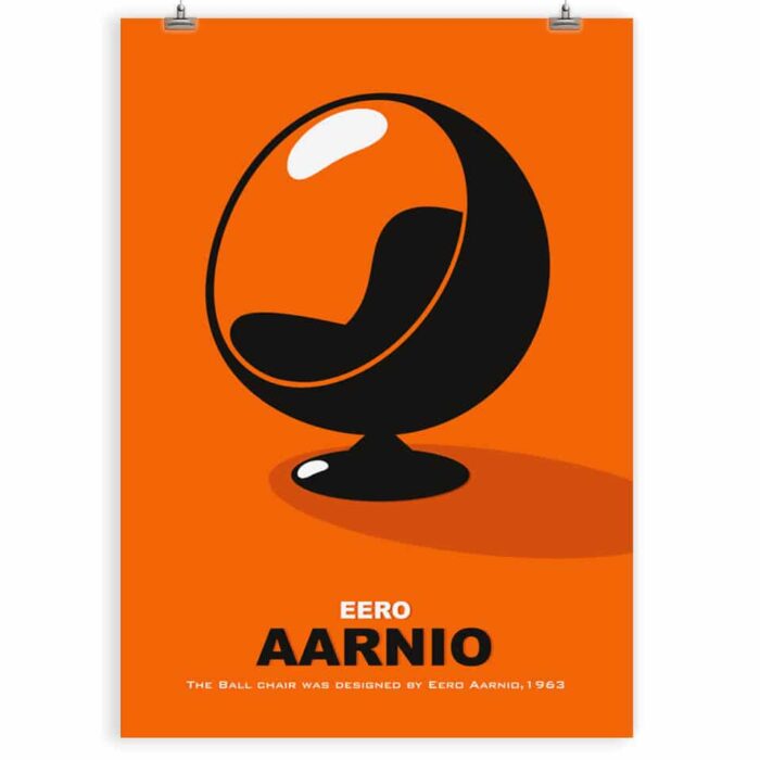 Eero Aarnio Design Art. Ball chair art print orange