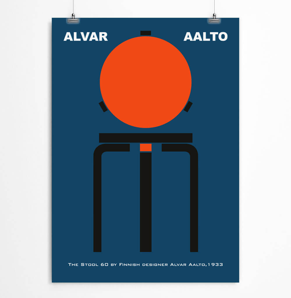 Alvar Aalto Stool Poster Blue