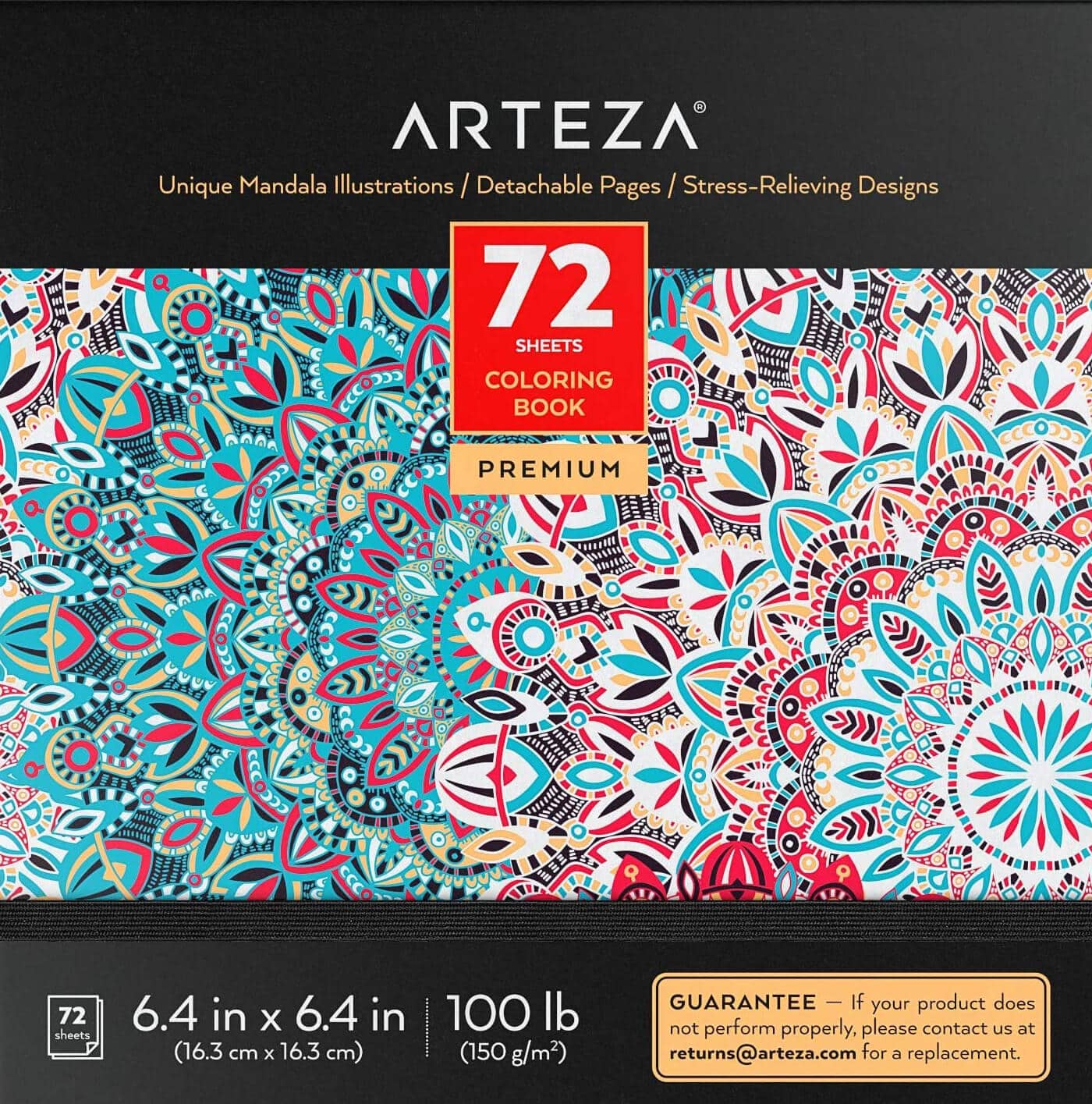 Arteza Coloring Book for Adults, Mandala Designs, 72 Sheets