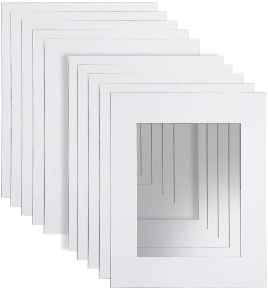 16x20" White Picture Mats with Core Bevel Cut Frame Mattes for 11x14" Pictures- Pack of 10