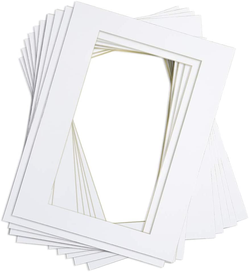 Schliersee 10 Pack White 18x24 Picture Mats, for 16x20 Photo with Core Cut Picture Frame Mats