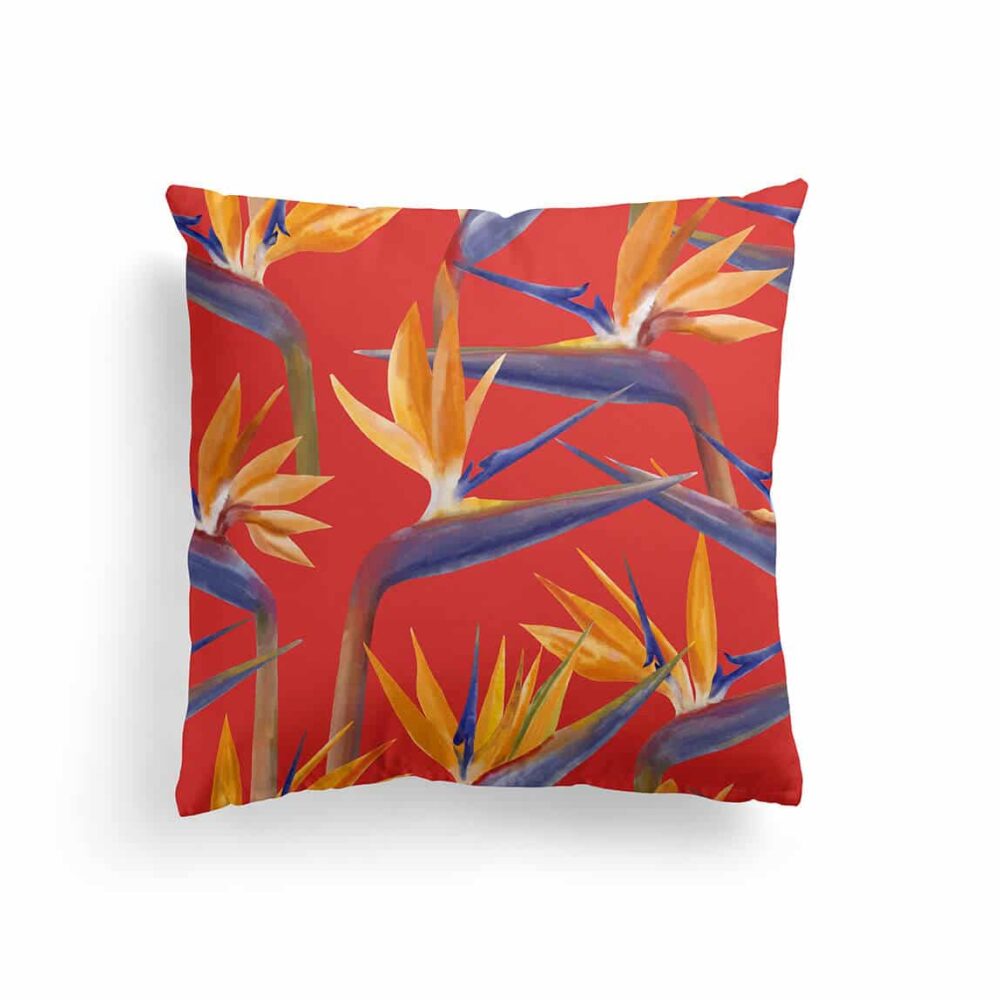 Red Pillows For Couch With Tropical Flowers