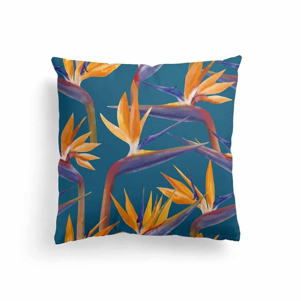 Teal Throw Pillows With Tropical Flowers