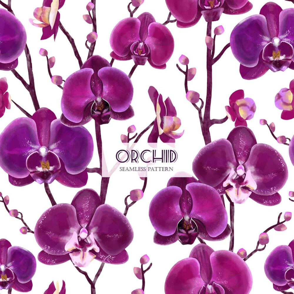 Purple Orchid Seamless Pattern-01