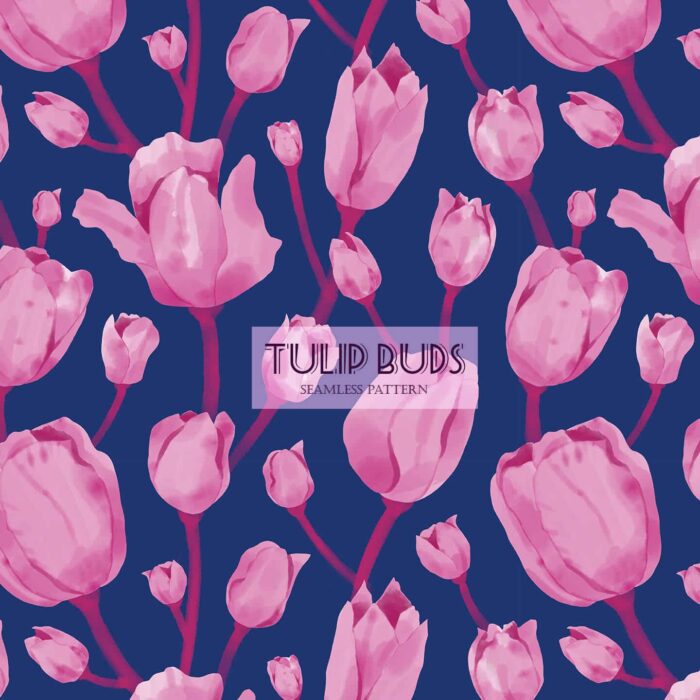 Tulip Bud Flower Design Pattern Navy