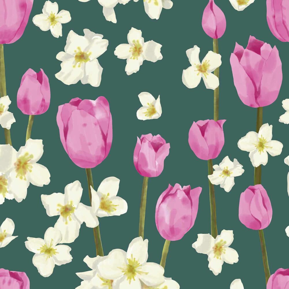 Garden Flowers Pattern Green