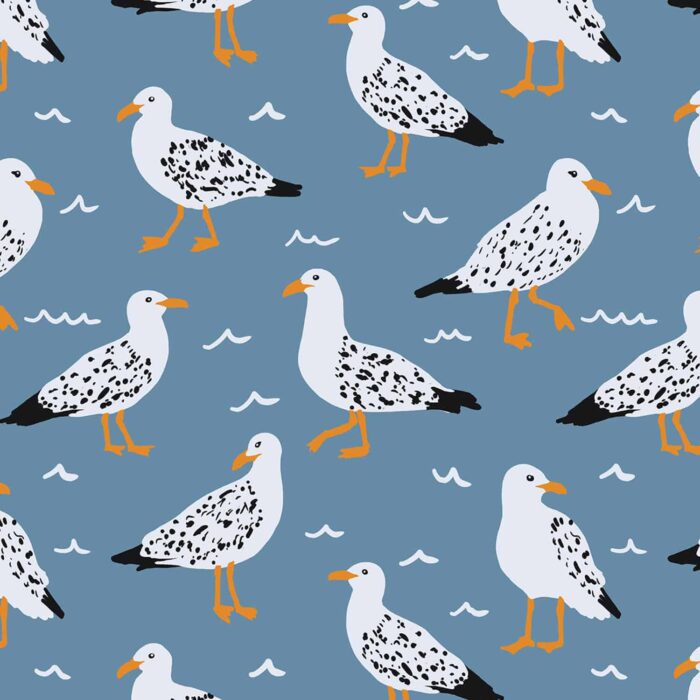 Seagulls Pattern for Fabric Blue