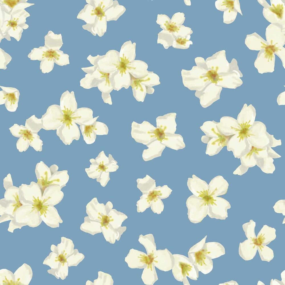 White Flowers Seamless Pattern Blue