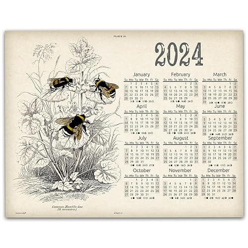55-2024 Calendar - Bumble Bee Vintage - 11x14 Unframed Calendar Art Print - blog
